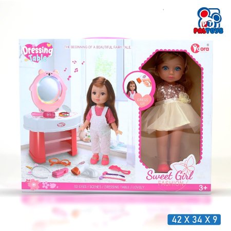 طقم دمية سويت غيرل مع طاولة مكياج وإكسسوارات SWEET GIRL